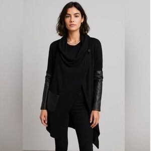 REVOLVE Blank NYC Black
Cotton Sweater Faux Leather Combo Wrap cardigan